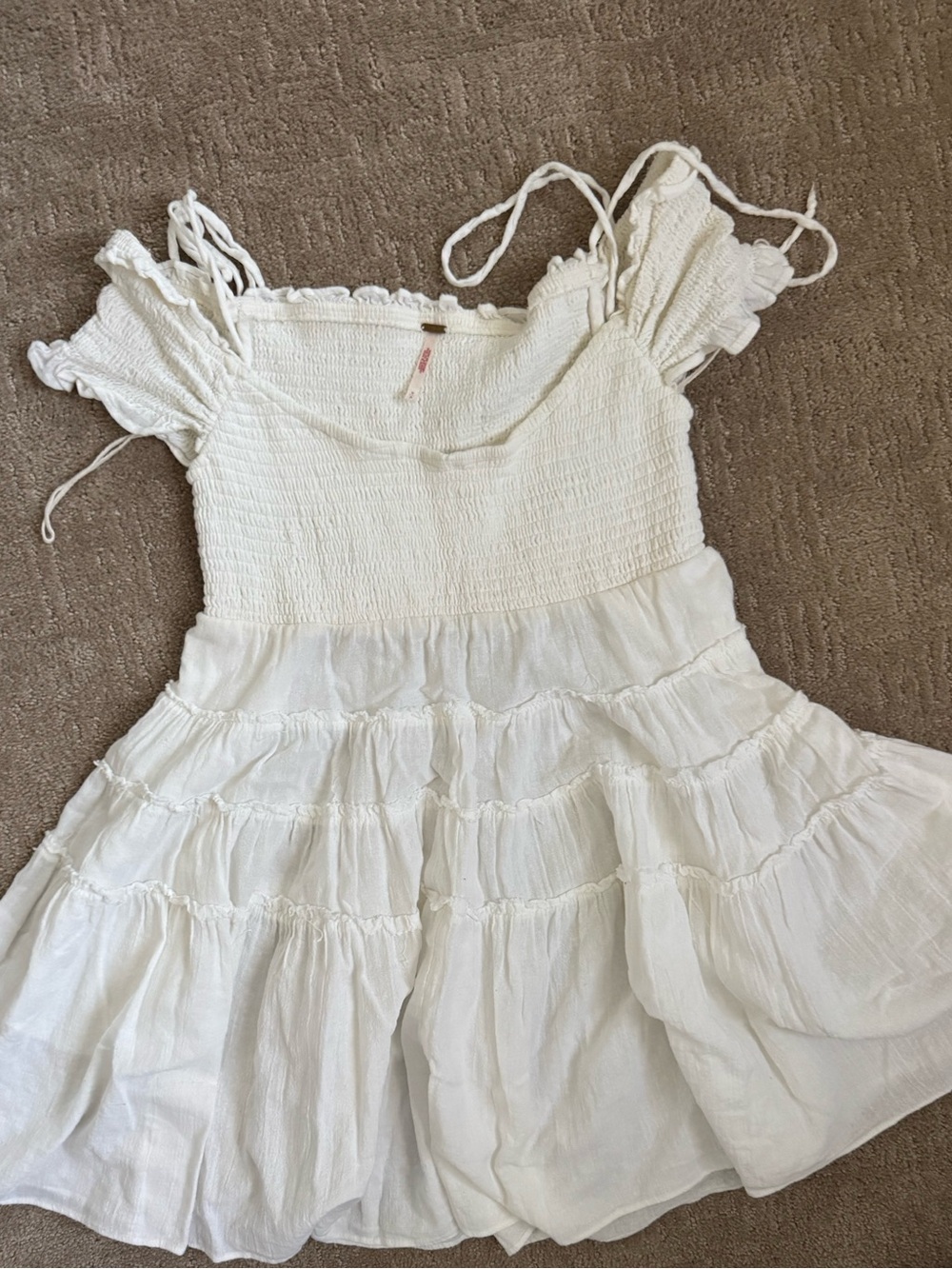 Free People White Smocked Tiered mini Sundress